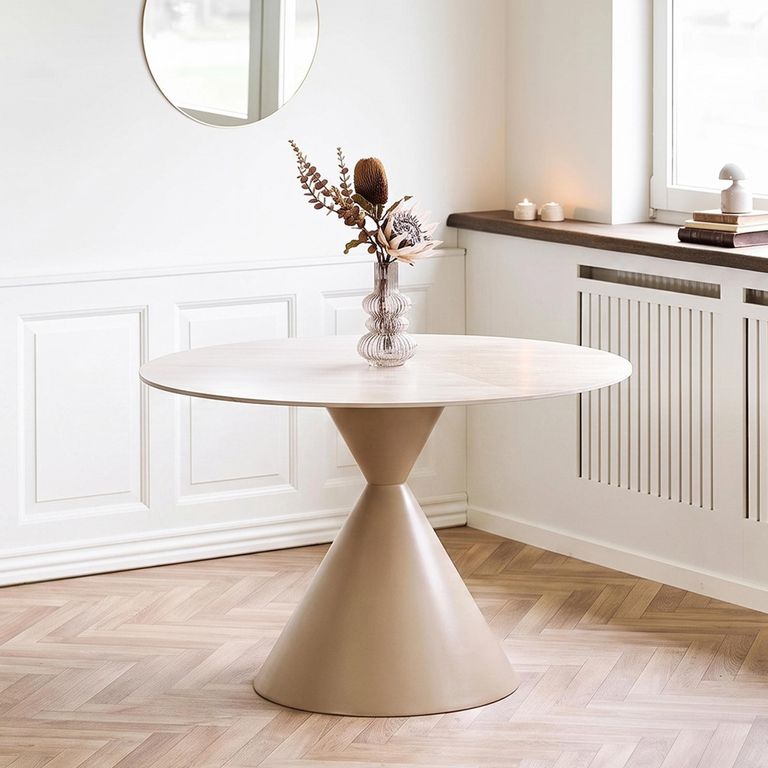 Annecy Dining Table - 120cm - 4 Seater - Round - Hourglass Base - Sand - Ceramic and Metal
