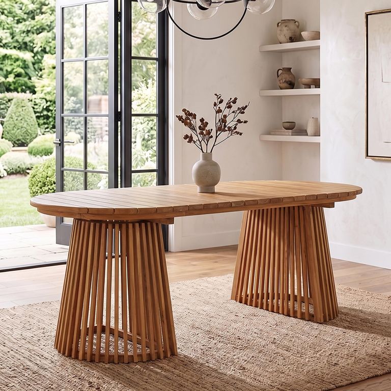 Berja Dining Table - 200cm - 8 Seater - Oval - Slatted Base - Warm Natural - Teak Wood