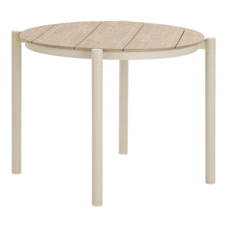 Abela Outdoor Dining Table - 90cm - 4 Seater - Round - Natural and Sand - Wooden and Aluminium