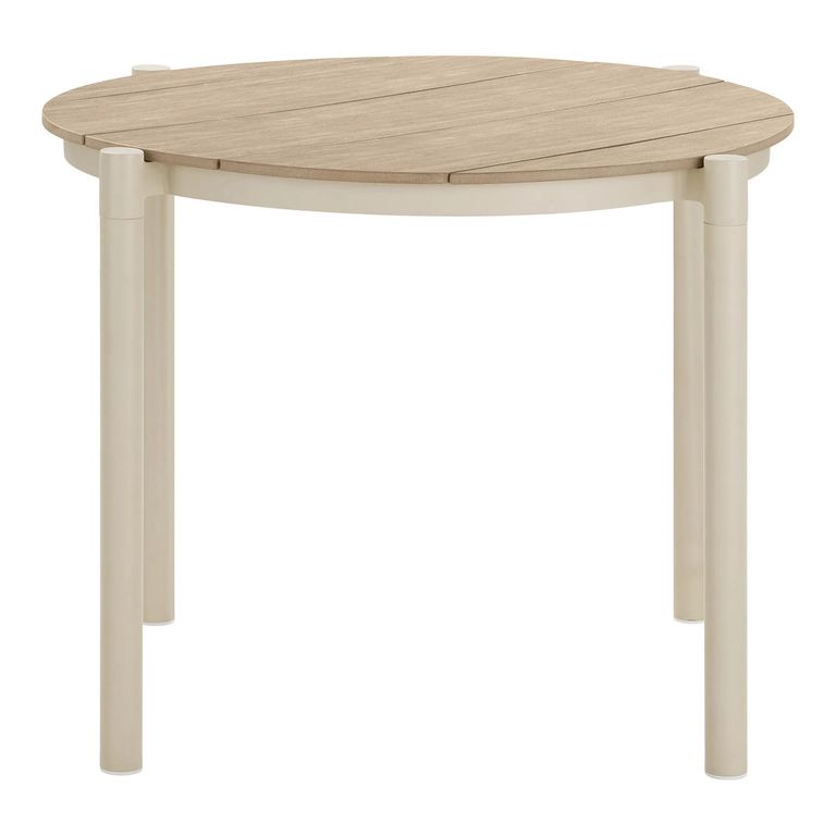 Abela Outdoor Dining Table - 90cm - 4 Seater - Round - Natural and Sand - Wooden and Aluminium