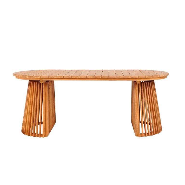 Berja Dining Table - 200cm - 8 Seater - Oval - Slatted Base - Warm Natural - Teak Wood
