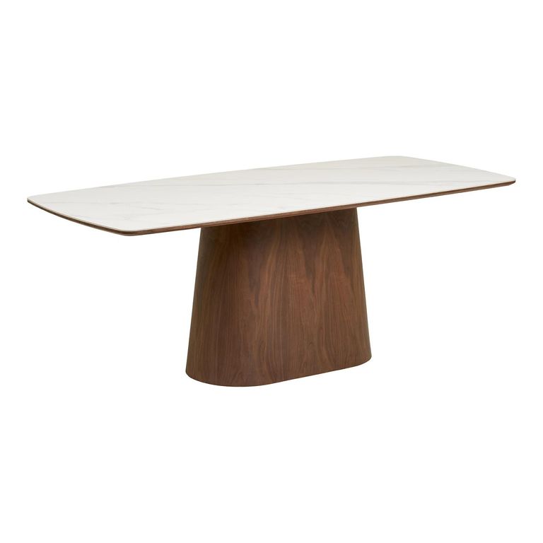 Noli Dining Table - 200cm - 8 Seater - Pedestal Base - White and Dark Brown - Ceramic and Wooden