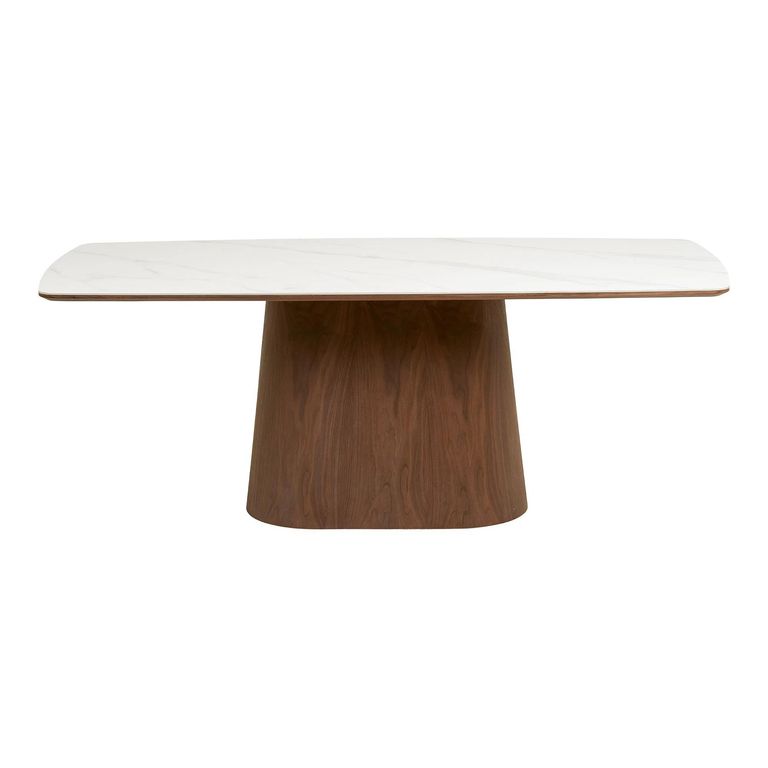 Noli Dining Table - 200cm - 8 Seater - Pedestal Base - White and Dark Brown - Ceramic and Wooden