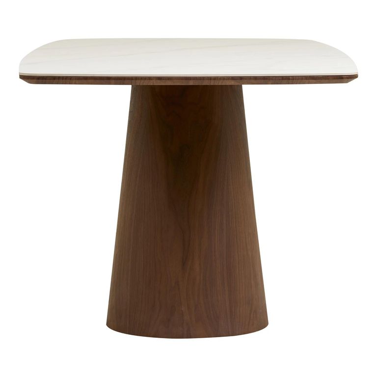 Noli Dining Table - 200cm - 8 Seater - Pedestal Base - White and Dark Brown - Ceramic and Wooden