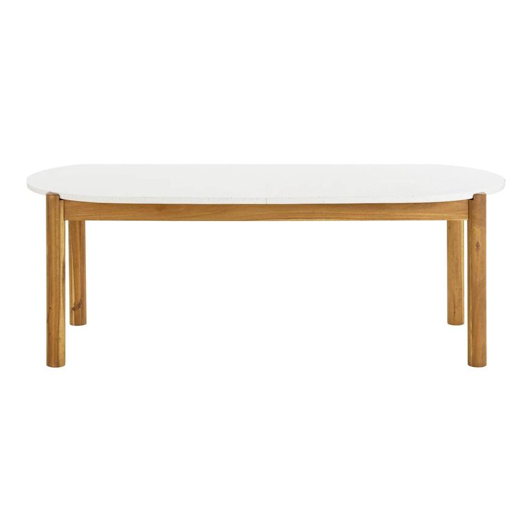 Terracina Outdoor Dining Table - 210cm - 8 Seater - Oval - White and Natural - Terrazzo and Acacia Wood