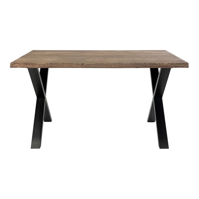 Toulon Dining Table - 140cm - 6 Seater - Wavy Edge - Cross Leg - Smoked and Black - Oak and Metal