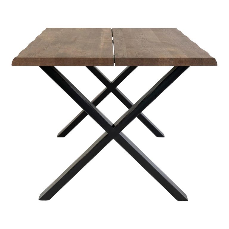 Toulon Dining Table - 140cm - 6 Seater - Wavy Edge - Cross Leg - Smoked and Black - Oak and Metal