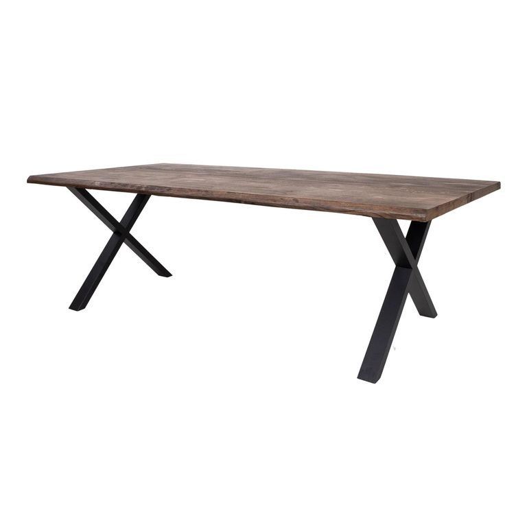 Toulon Dining Table - 240cm - 8 Seater - Wavy Edge - Cross Leg - Smoked and Black - Oak and Metal