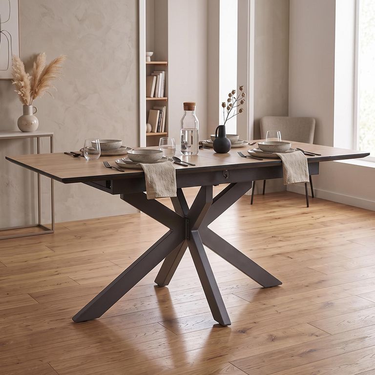 Infiniti Dune Oak Butterfly Extending Dining Table - 180cm-220cm - 8-10 Seater - Spider Leg