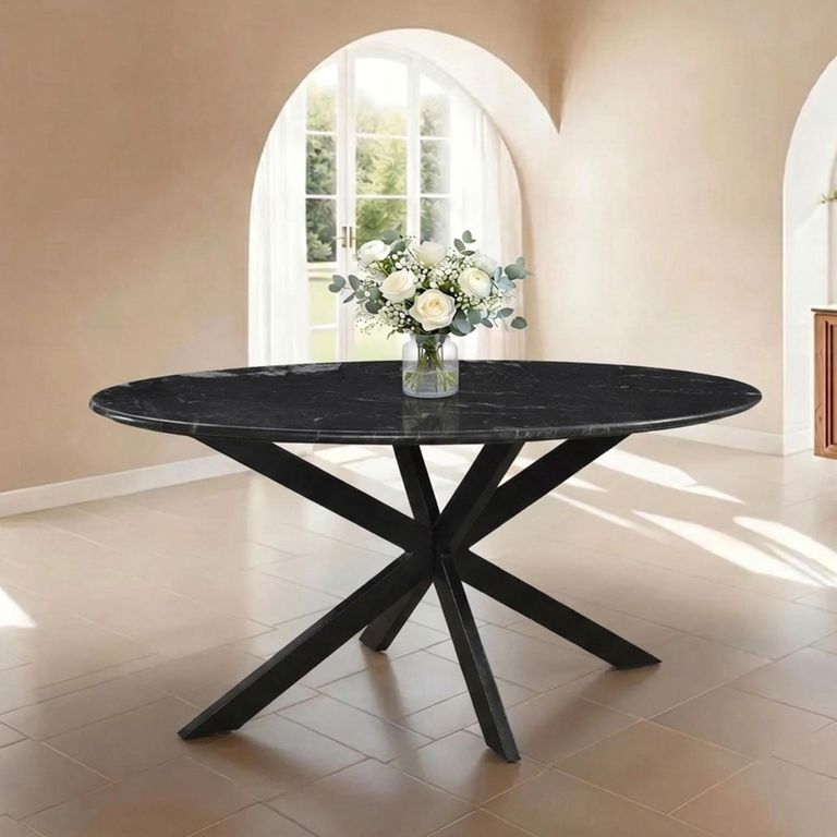 Dining Table - 180cm - 6 Seater - Oval - Spider Legs - Black - Marble