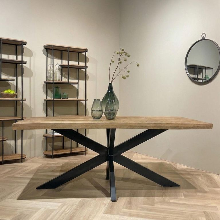 Sturdy Dining Table - 160cm - 6 Seater - Spider Legs - Natural - Mango Wood