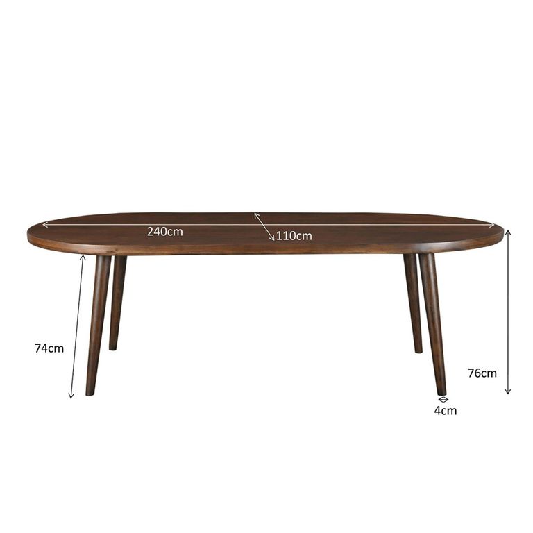 Beaunan Dining Table - 240cm - 8 Seater - Oval - Tapered Legs - Warm Brown - Mango Wood