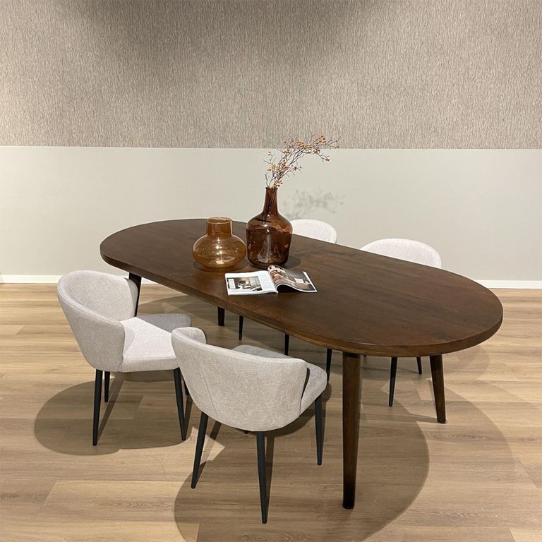 Beaunan Dining Table - 240cm - 8 Seater - Oval - Tapered Legs - Warm Brown - Mango Wood
