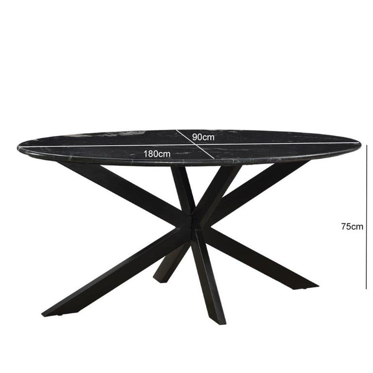 Dining Table - 180cm - 6 Seater - Oval - Spider Legs - Black - Marble
