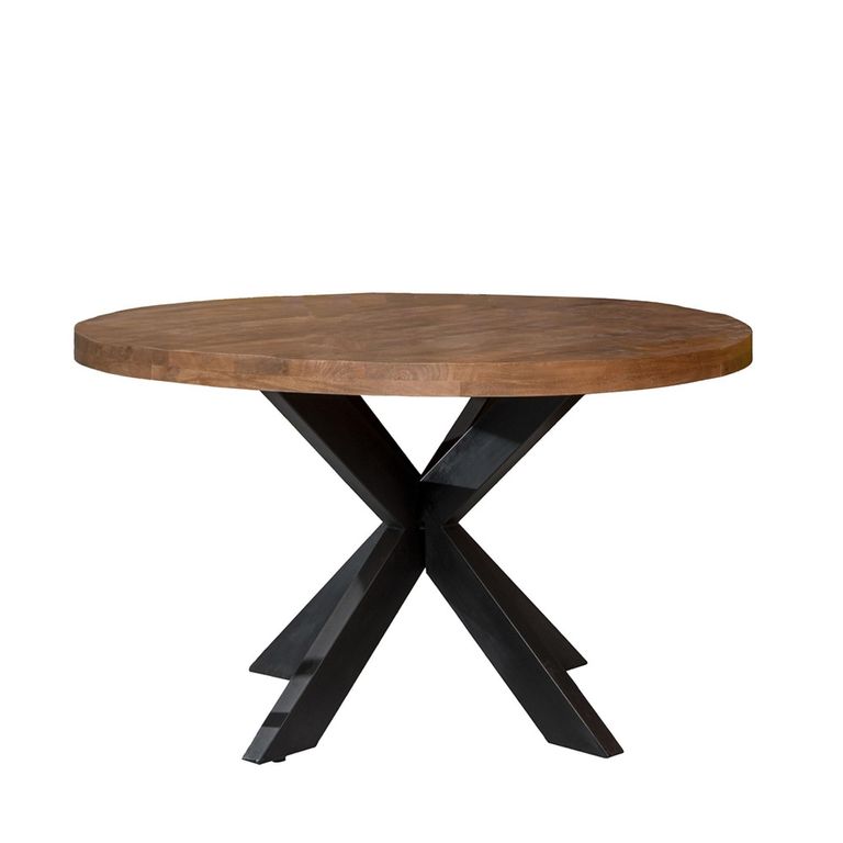 Sturdy Dining Table - 130cm - 6 Seater - Round - Spider Legs - Natural - Mango Wood