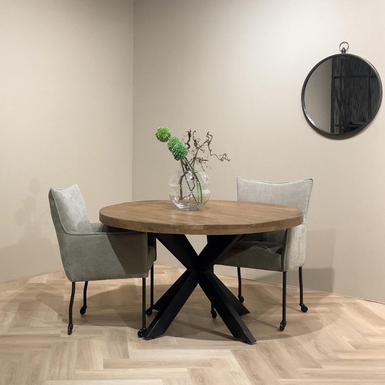 Sturdy Dining Table - 130cm - 6 Seater - Round - Spider Legs - Natural - Mango Wood