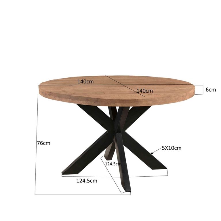 Sturdy Dining Table - 130cm - 6 Seater - Round - Spider Legs - Natural - Mango Wood