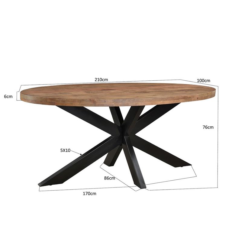 Sturdy Dining Table - 160cm - 6 Seater - Oval - Spider Legs - Natural - Mango Wood