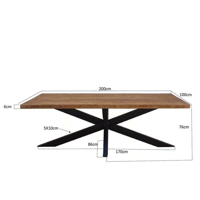 Sturdy Dining Table - 160cm - 6 Seater - Spider Legs - Natural - Mango Wood