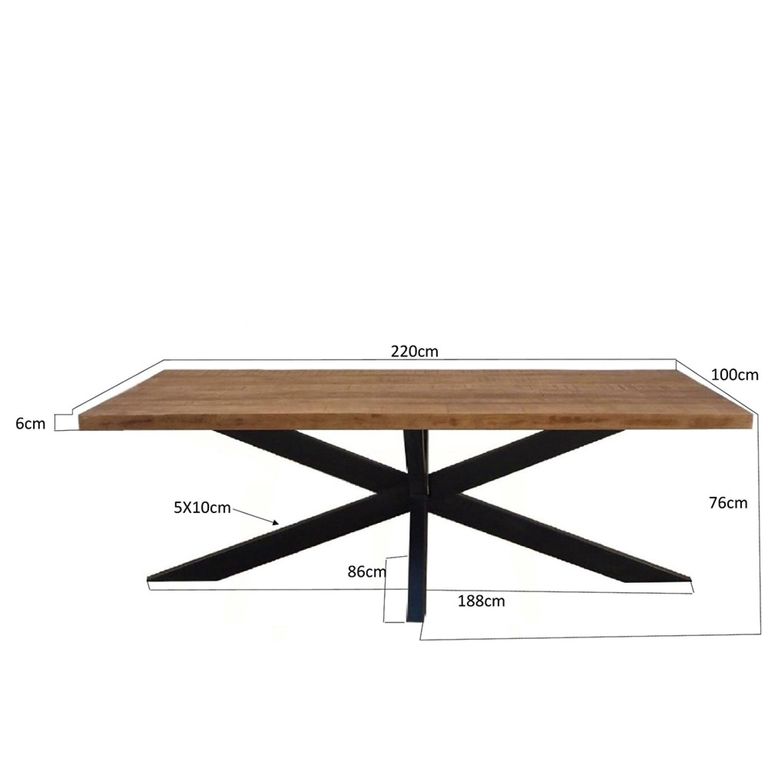 Sturdy Dining Table - 160cm - 6 Seater - Spider Legs - Natural - Mango Wood