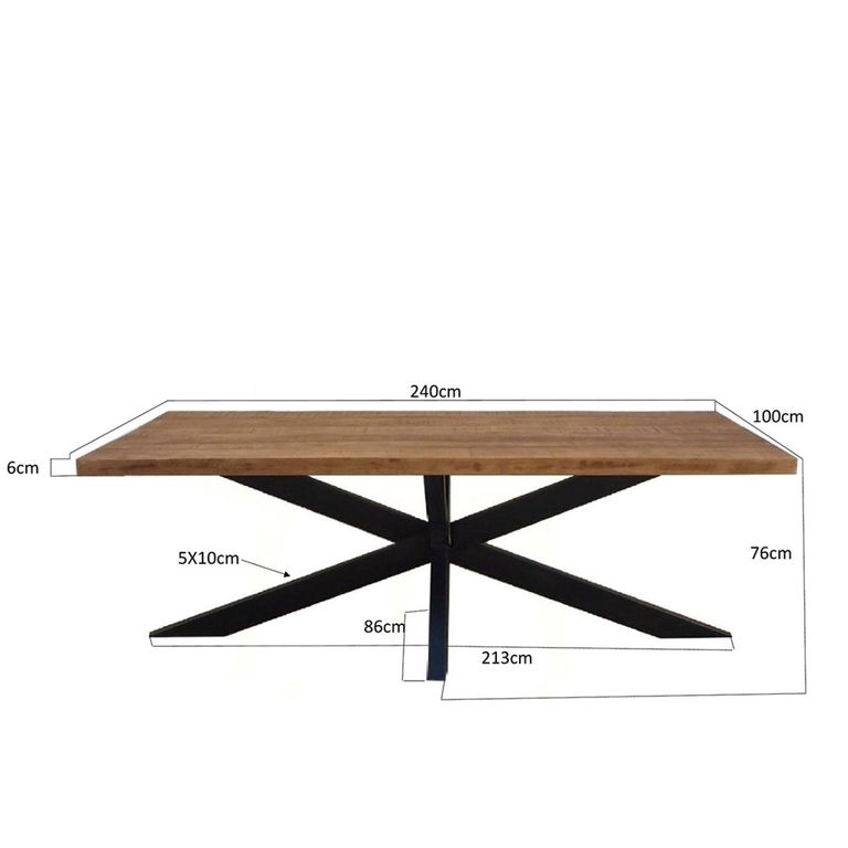 Sturdy Dining Table - 160cm - 6 Seater - Spider Legs - Natural - Mango Wood
