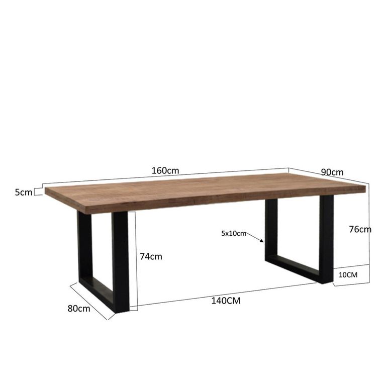 Sturdy Dining Table - 160cm - 6 Seater - U Legs - Natural - Mango Wood