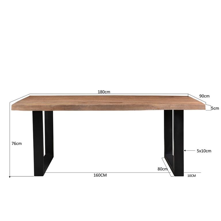 Sturdy Dining Table - 180cm - 6 Seater - Live Edge - U Legs - Natural - Mango Wood