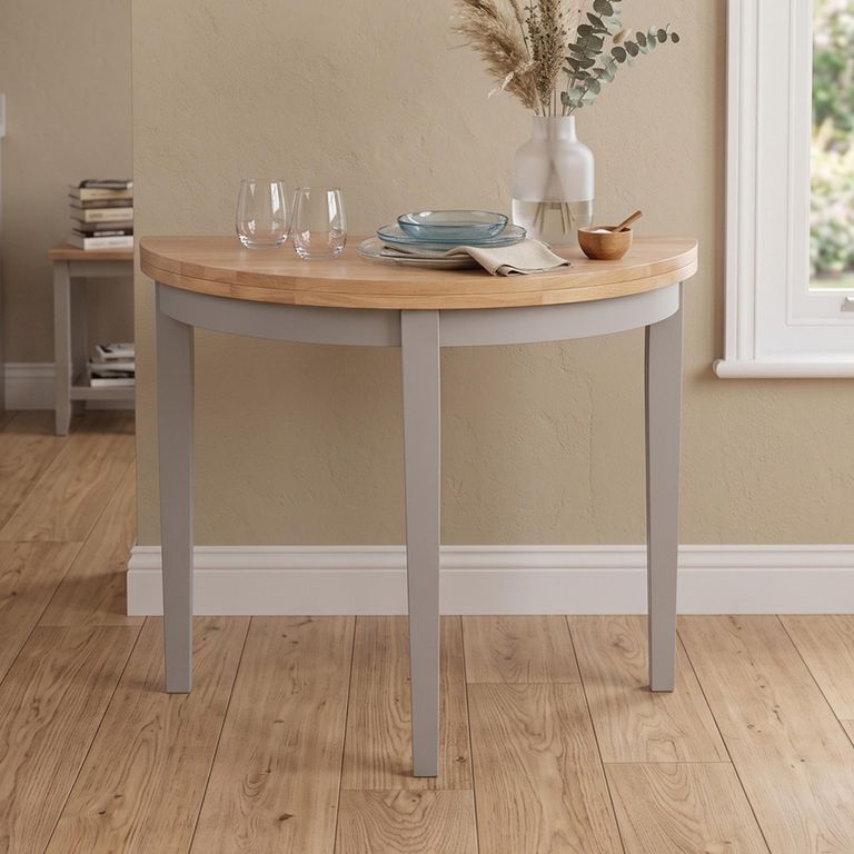 Altona Half Moon Extending Dining Table - 45cm-90cm - 2-4 Seater - Grey - Oak Top