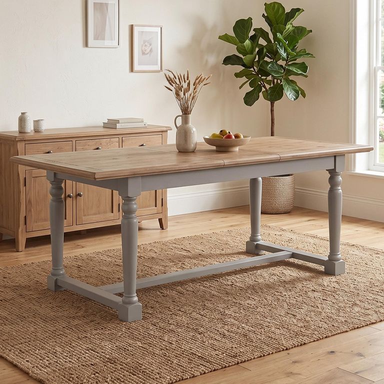 Chateau Extending Dining Table - 200cm-250cm - 8-10 Seater - Grey Painted - Rustic Pine