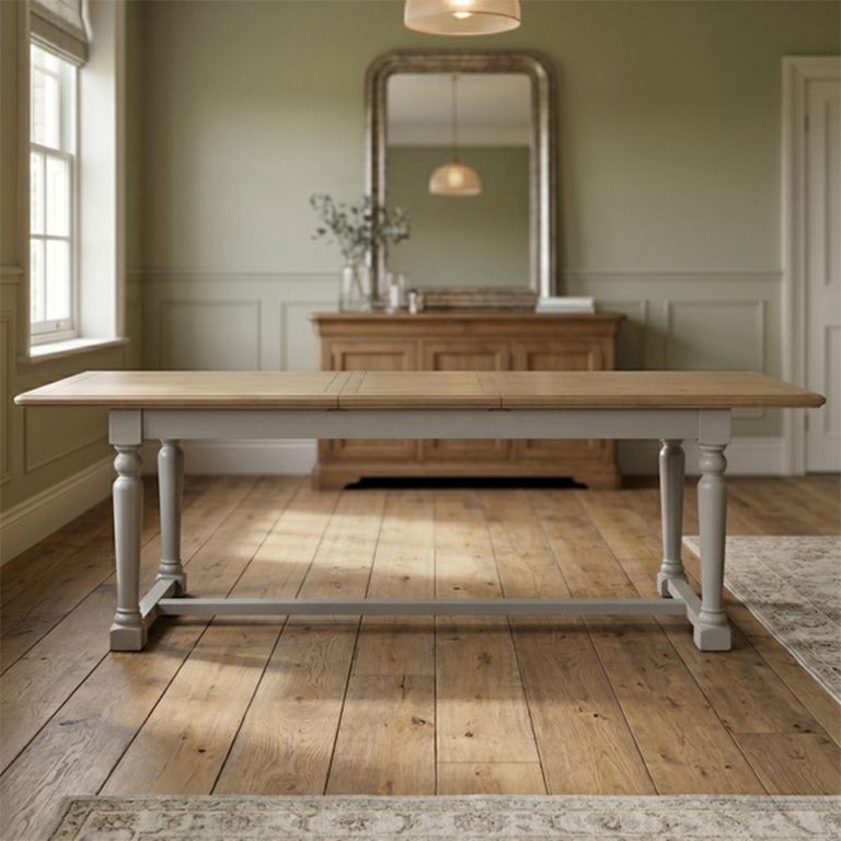 Chateau Extending Dining Table - 200cm-250cm - 8-10 Seater - Grey Painted - Rustic Pine