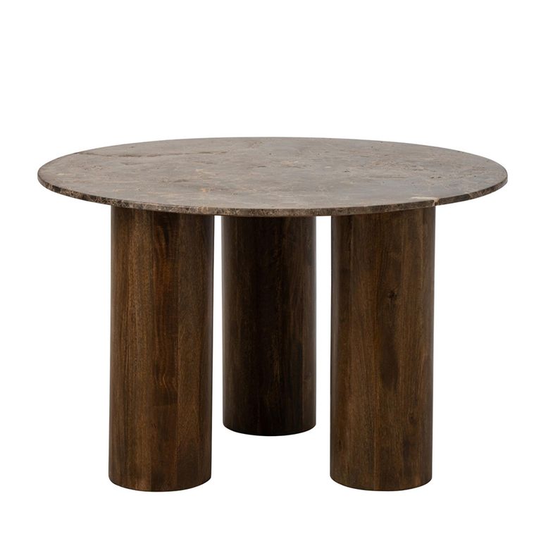 Dining Table - 120cm - 4 Seater - Round - Column Base - Brown - Marble and Wooden
