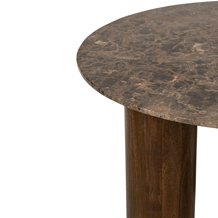 Dining Table - 120cm - 4 Seater - Round - Column Base - Brown - Marble and Wooden