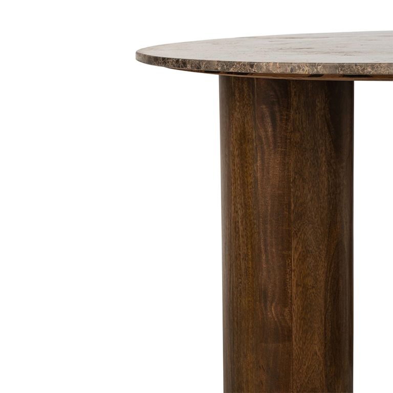Dining Table - 120cm - 4 Seater - Round - Column Base - Brown - Marble and Wooden