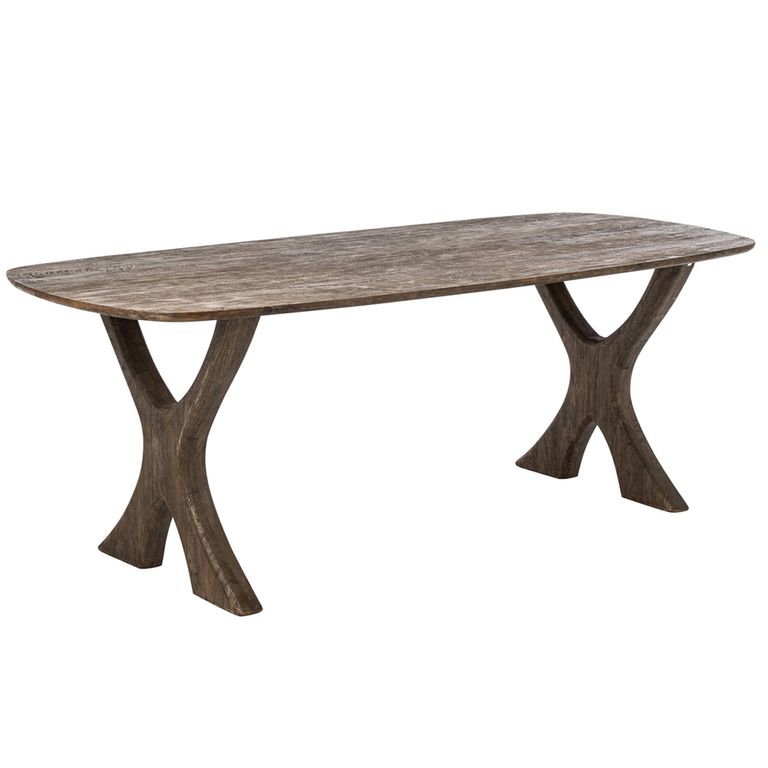 Dining Table - 200cm - 8 Seater - Sculptural Curved Legs - Dark Brown - Mango Wood
