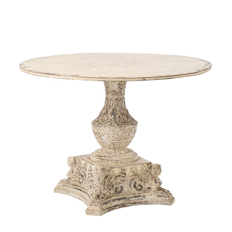 Distressed Outdoor Dining Table - 123cm - 4 Seater - Round - Off White - Metal