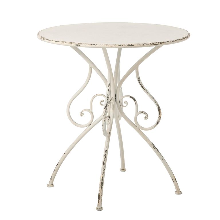Distressed Outdoor Dining Table - 60cm - 2 Seater - Round - Curved Legs - Off White - Metal