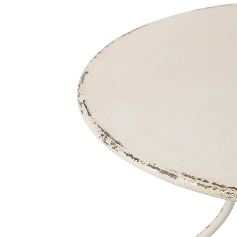 Distressed Outdoor Dining Table - 60cm - 2 Seater - Round - Curved Legs - Off White - Metal