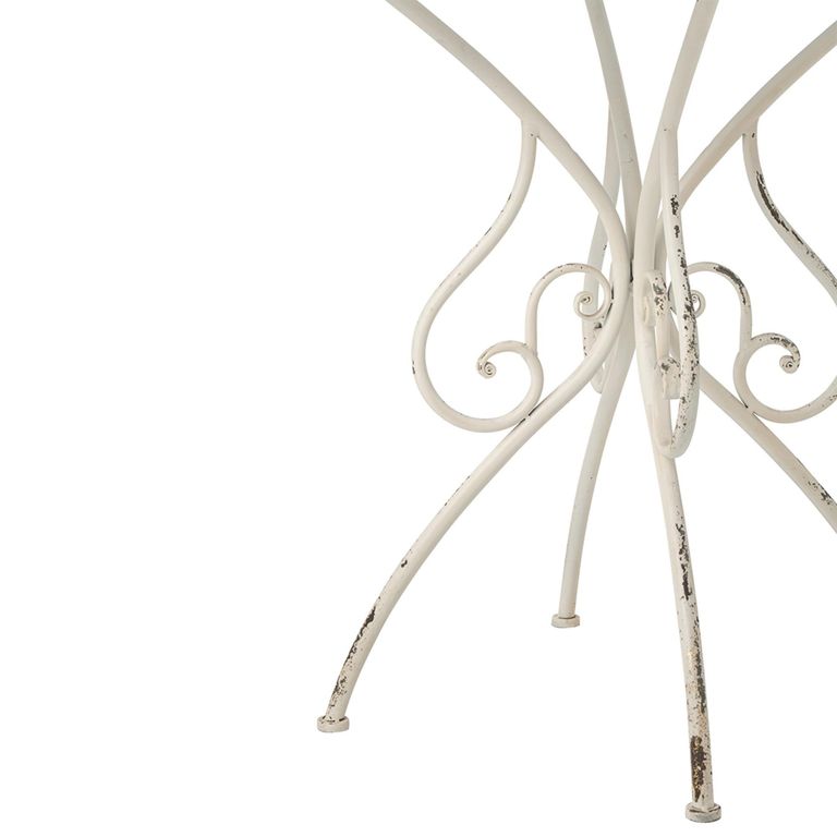 Distressed Outdoor Dining Table - 60cm - 2 Seater - Round - Curved Legs - Off White - Metal