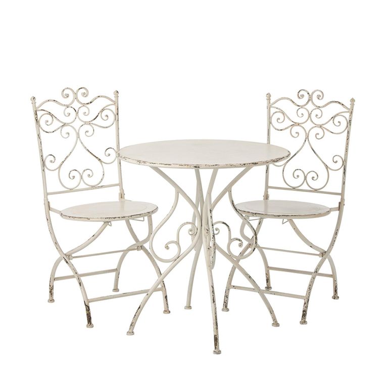 Distressed Outdoor Dining Table - 60cm - 2 Seater - Round - Curved Legs - Off White - Metal