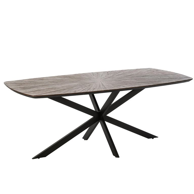 Ray Dining Table - 200cm - 8 Seater - Starburst - Star Base - Dark Brown and Black - Recycled Wood