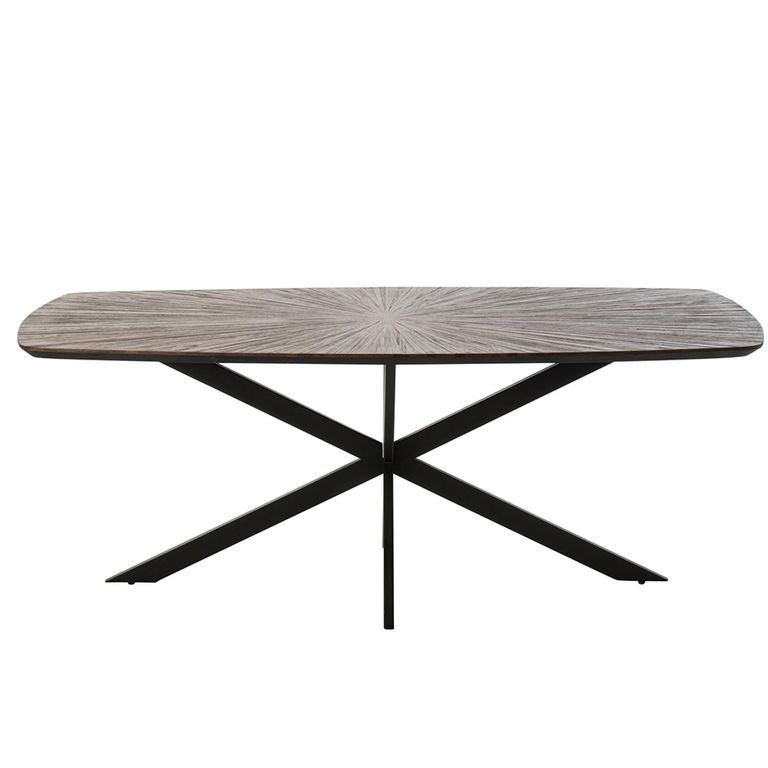 Ray Dining Table - 200cm - 8 Seater - Starburst - Star Base - Dark Brown and Black - Recycled Wood