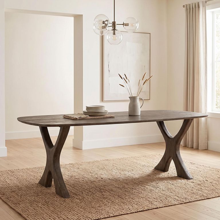 Dining Table - 200cm - 8 Seater - Sculptural Curved Legs - Dark Brown - Mango Wood