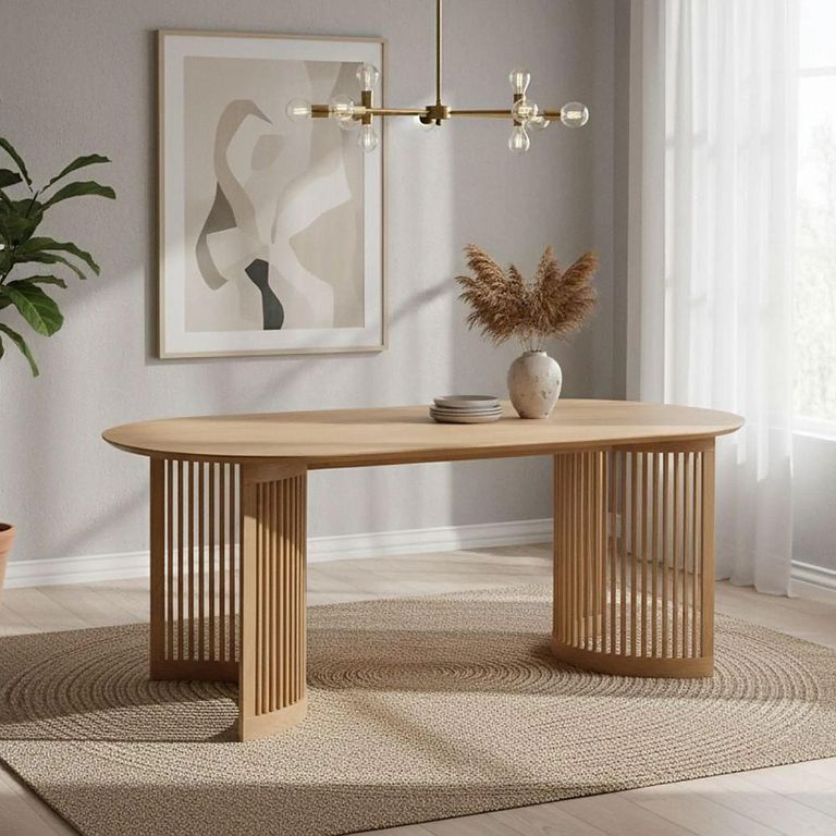 Clearance - Soho Dining Table - Oval - Slatted Base - 8 Seater - 200cm - Oak - FSS17483