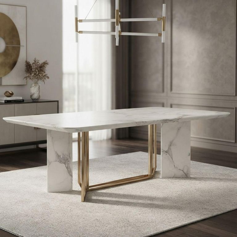 Clearance - Vieste Dining Table - 8 Seater - 200cm - White - Marble - FSS16605