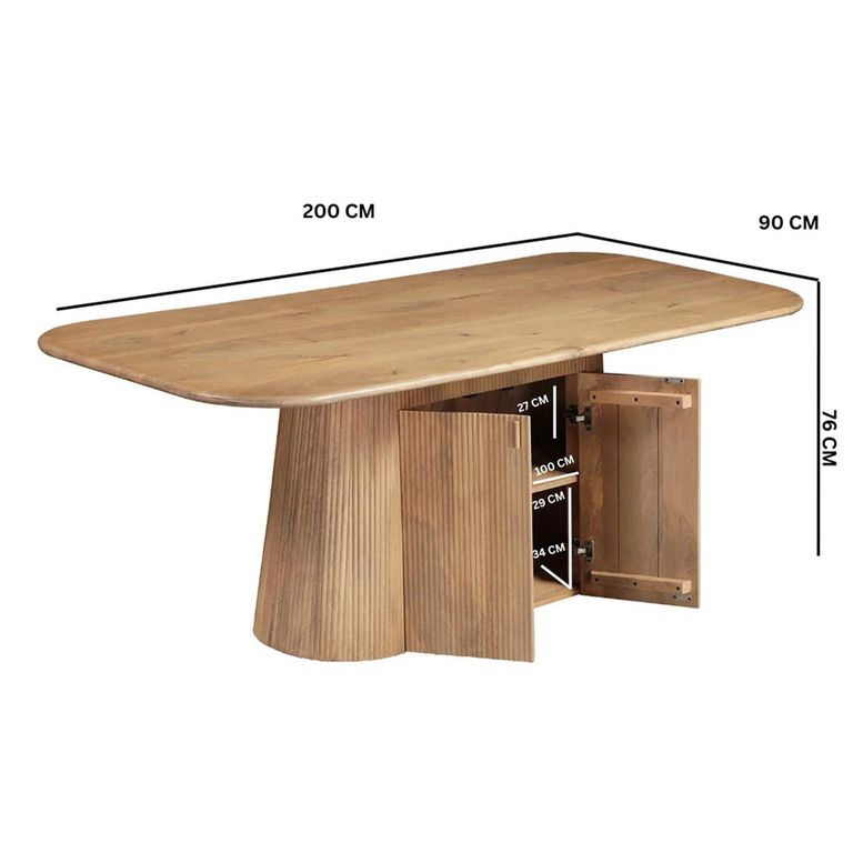 Austin Storage Dining Table - 200cm - 8 Seater - Fluted - Natural - Mango Wood