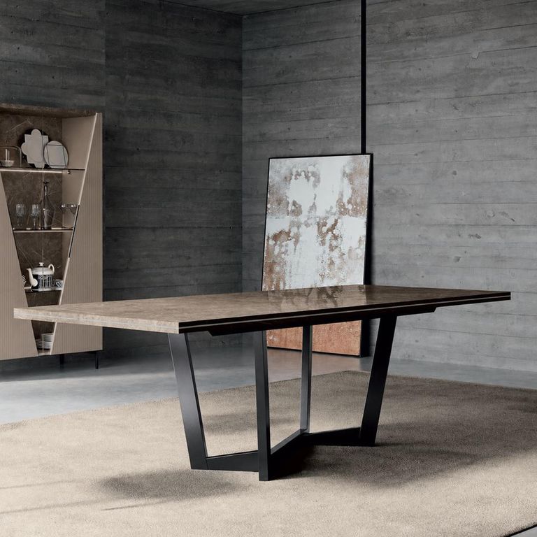 Fidia Italian Extending Dining Table - 160cm-250cm - 6-10 Seater - Marquinia Marble Effect Top and Metal