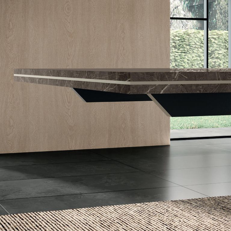 Fidia Italian Extending Dining Table - 160cm-250cm - 6-10 Seater - Fluted Pedestal Base - Emperador Taupe - Marquinia Marble Effect Top