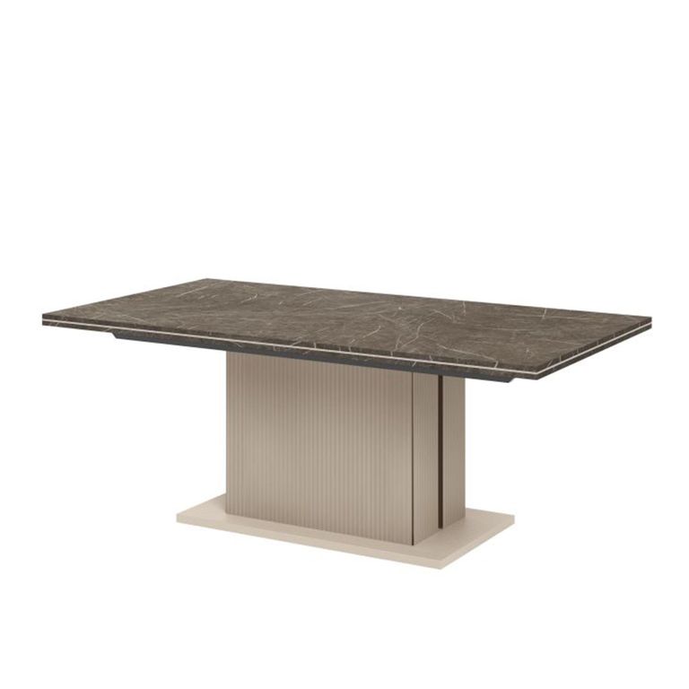 Fidia Italian Extending Dining Table - 160cm-250cm - 6-10 Seater - Fluted Pedestal Base - Emperador Taupe - Marquinia Marble Effect Top