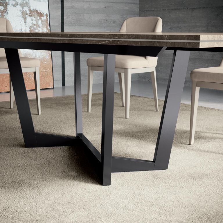 Fidia Italian Extending Dining Table - 160cm-250cm - 6-10 Seater - Marquinia Marble Effect Top and Metal