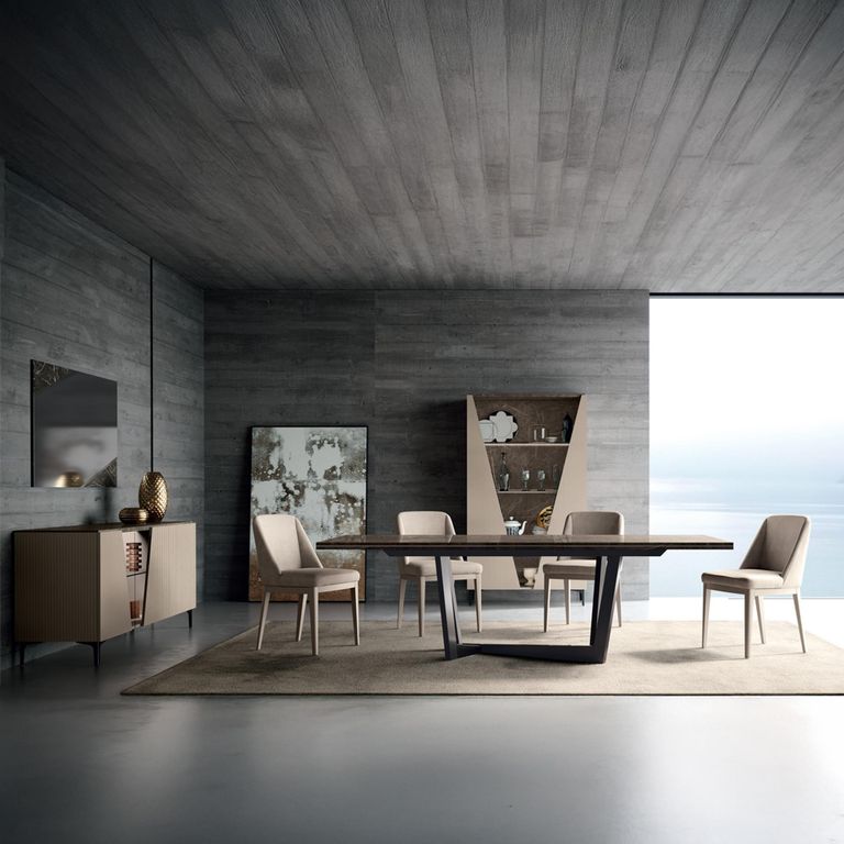 Fidia Italian Extending Dining Table - 160cm-250cm - 6-10 Seater - Marquinia Marble Effect Top and Metal